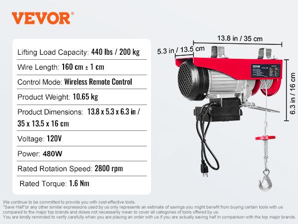 SucceBuy 200-800 кг Электрическая таль с проводным/беспроводным пультом дистанционного управления, подъемный кран, канатная таль, лебедка для лодки, гаража, лифта
