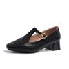 Retro Thick Heel Mary Jane Shoes Women's 2025 Autumn New One-word with Square Head Single Shoes with Skirt Low Heel Grandma Shoes
