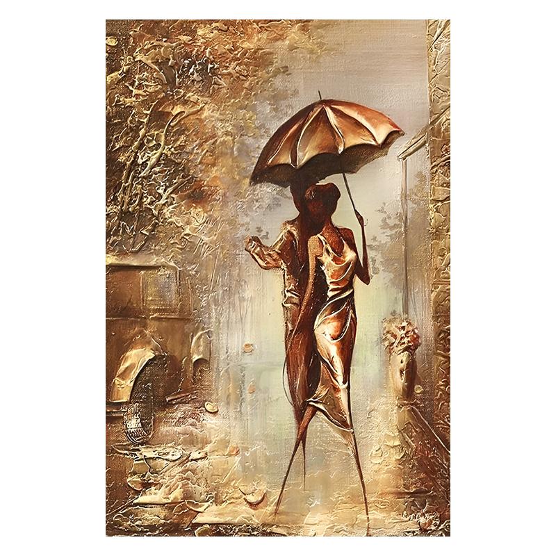 Золотая пара с зонтиком, городской пейзаж, холст, живопись, постеры, принт, абстрактные романтические настенные художественные фотографии для комнаты, домашний декор