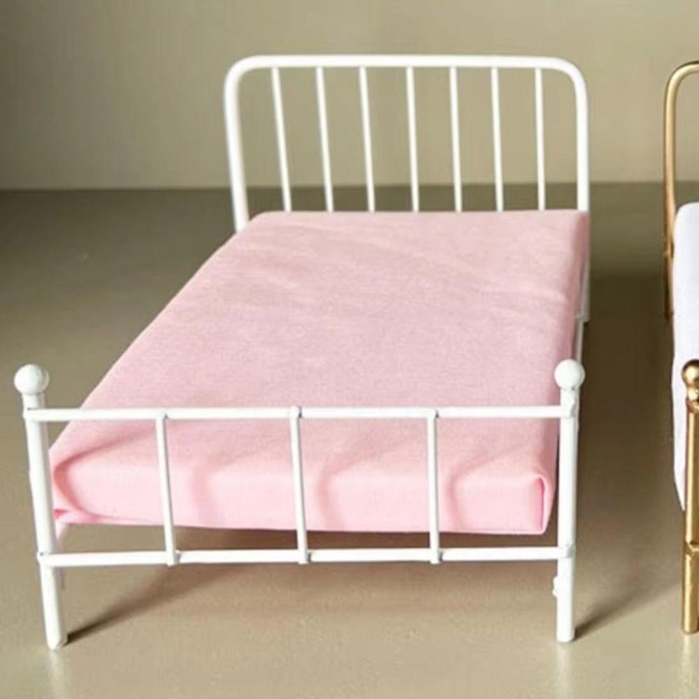 1:12 Scale Dollhouse Bed Bedroom Scene Mini Bed Model Miniature Doll Bed Furniture  Girls Gift