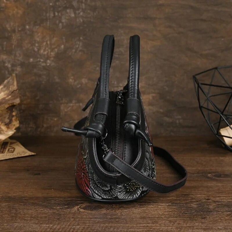 Johnature Сумка с тиснением в стиле ретро, ручная роспись, женская сумка из натуральной кожи, универсальные сумки на плечо и через плечо из воловьей кожи