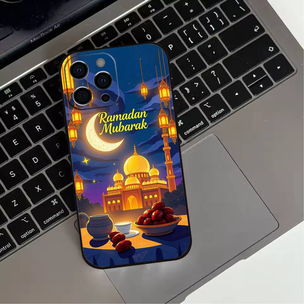 Eid Mubarak Ramadan Kareem Phone Case For iPhone 17,16,15,14,13,12,11 Plus,Pro Max,XS,Soft Silicone Black Cover