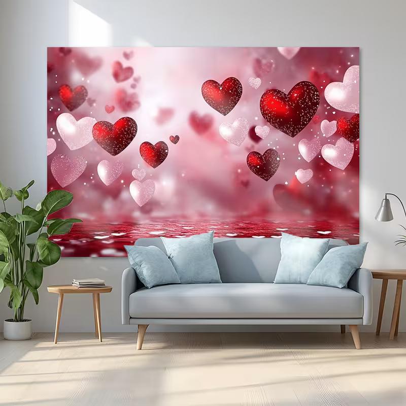 2D Flat Romantic Red Pink Hearts Backdrop for Wedding & Engagement Events