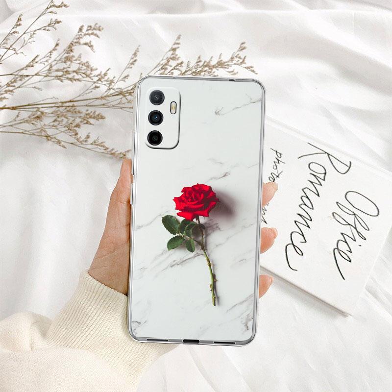 Red Rose Marble Transparent Phone Case for Motorola Moto G7 G8 G9 G84 G85 G73 G24 G15 Z2 Play Power Plus