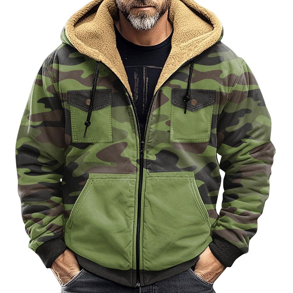 Men's Winter Camouflage Print Jacket Men's Casual Trend Zipper Hooded Jacket