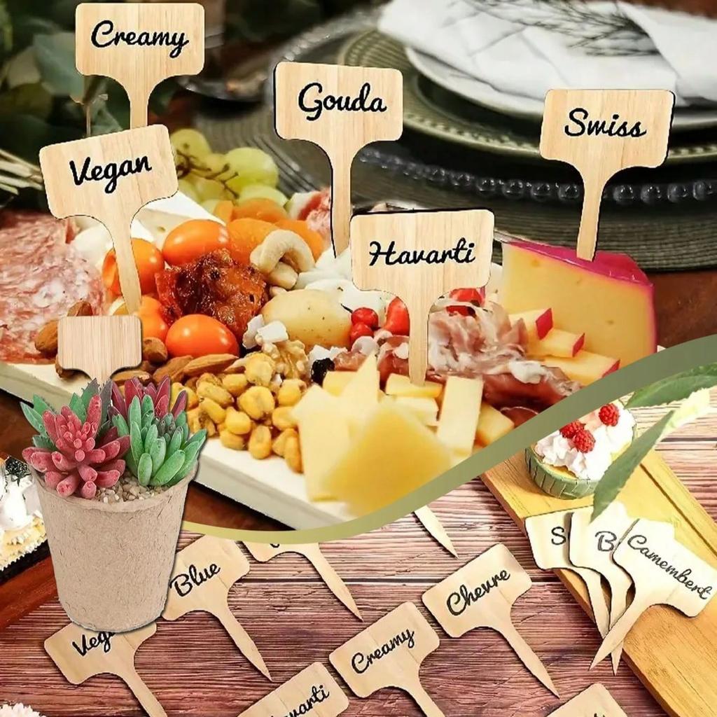 20/40/60Pcs Wooden Plant T-Type Labels Fruit Dessert Flower Pot Handwritten Marker Garden Seed Christmas Party Food Sign Tag