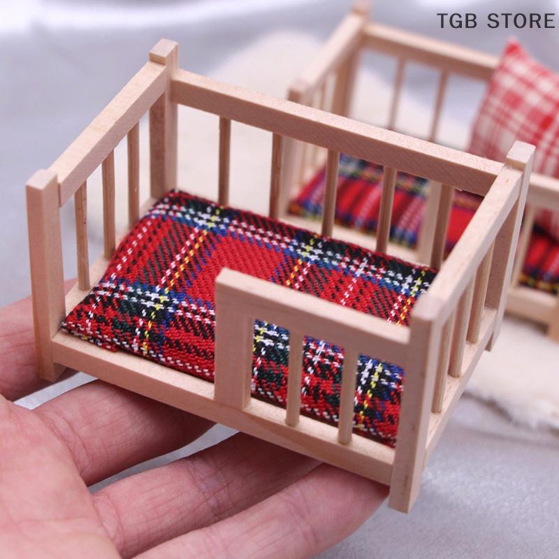 1:12 Baby Crib Bed Baby Cot Furniture Model Miniature Decor Toy Doll House Accessories