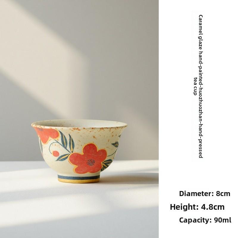 Карамельная глазурь Расписанная вручную чашка для чая с цветком персика Ручная работа Чайная пиала Кружка Для дегустации чая Личная чашка Чашка для чая Мастерские чашки Чайная посуда