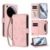 For Xiaomi 15 Ultra Leather Case Butterfly Floral Imprint Zipper Wallet Stand Cover with Wrist Strap