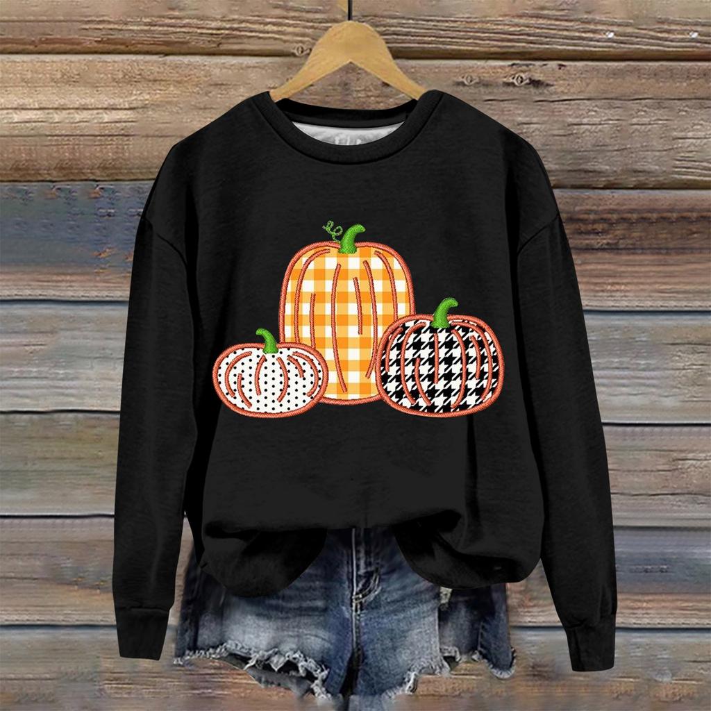 Женская мода Хэллоуин с длинным рукавом с принтом Свободная толстовка с круглым вырезом Топ