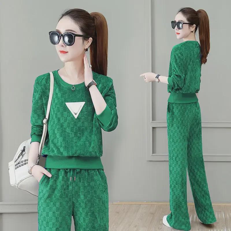 Women's Casual Sportswear Set: Spring/Autumn 2024, Fashionable Loose Fit, Large Size, Long-Sleeve Two-Piece Suit