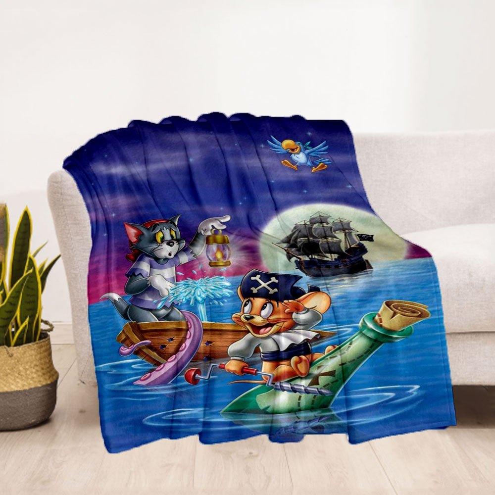 Tom & Jerry Jigsaw Puzzle - Pirate Adventure (300 Pieces)Blanket Flannel Throw Blanket for Sofa, Bed, Travel, Camping, Office