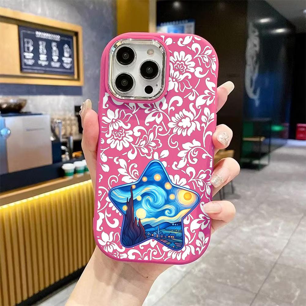 Phone case: 2D flat design suitable for iPhone 18 17 16 15 14 13 Pro protective case, couple style, moonlit star, Christmas and Halloween gift