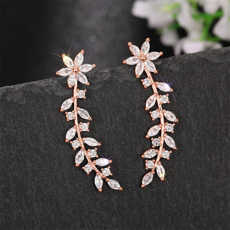 Серьги-гвоздики Huitan Aesthetic Flower, серьги-гвоздики Climb Ear, изысканные женские аксессуары для ушей с ослепительными фианитами, новые модные украшения