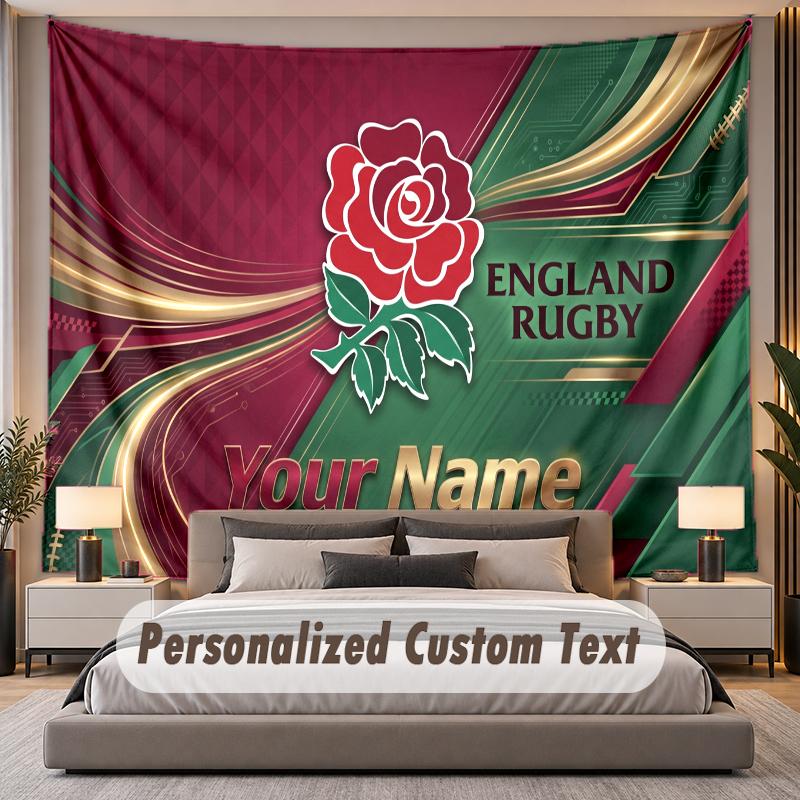 Custom Name Text Tapestry England Rugby Personalized Polyester Wall Tapestry For Bedroom And Room