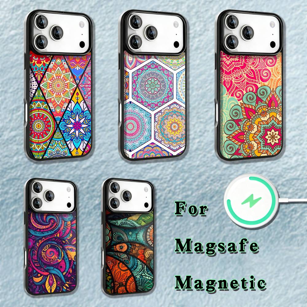 Mandala Art Colorful Phone Case For iPhone 17,16,15,14,13,12,11,Pro,Max,Plus,Mini,SE4,E Magnetic Magsafe Wireless Charging