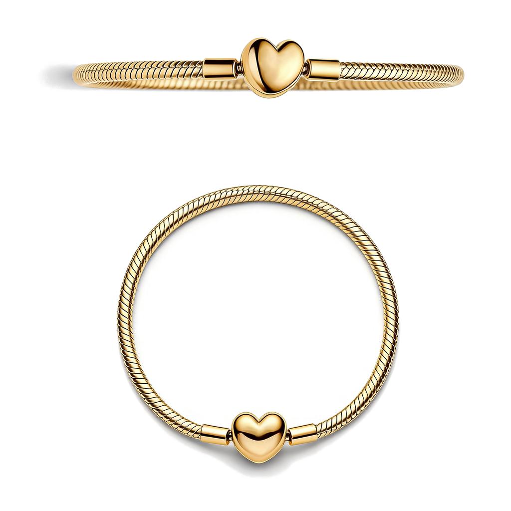 925 Sterling Silver Snake Chain Bracelet for Women Heart Cubic Zirconia Charms Bangle Rose Gold Plated DIY Fashion Jewelry Gift