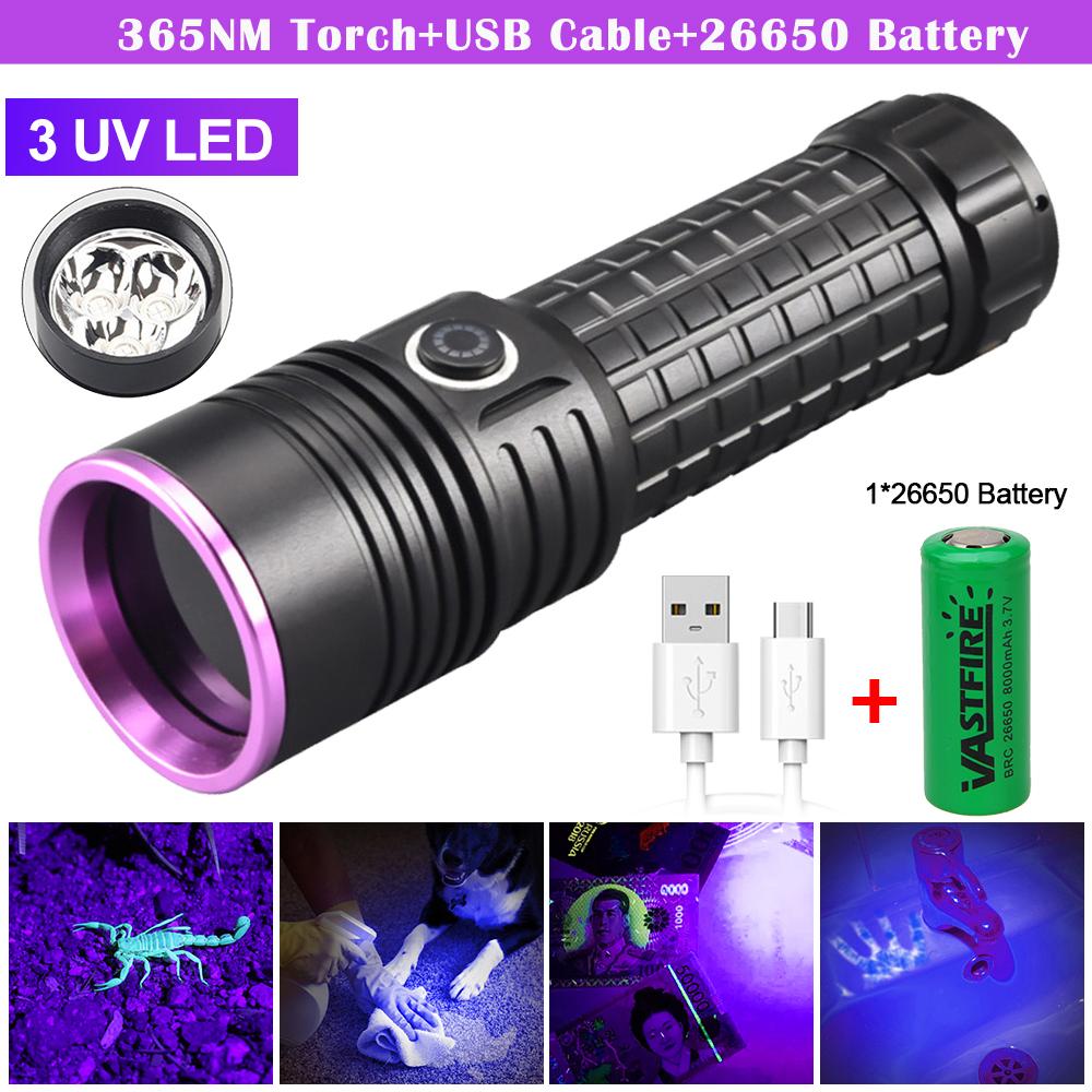 30W Mini UV Flashlight 365nm Ultraviolet Blacklight USB Rechargeable Purple Linternas Carpet Pet Urine Detector Catch Scorpions