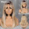Synthetic Wigs for Women Long Dark Brown Gold Wigs with Bangs Natural Wave Layered Hairstyle Cosplay Hair