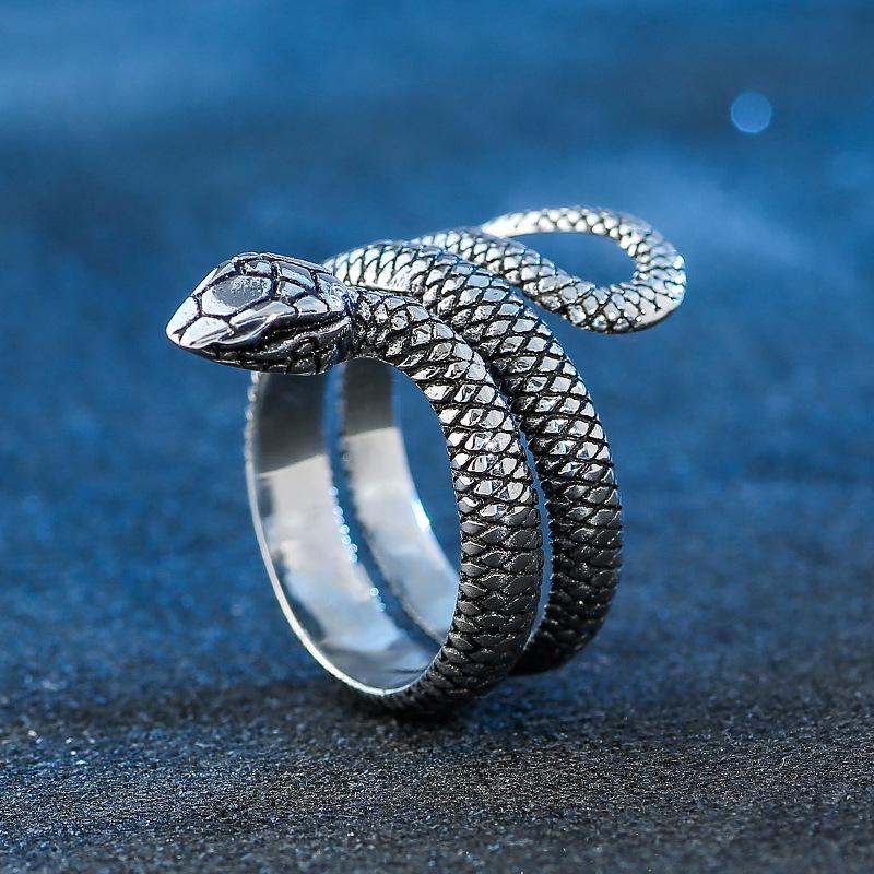 Retro Snake Ring Adjustable Gothic Punk Jewelry for Women Men Hip Hop Rock Music Festival Halloween Party Gift Idea