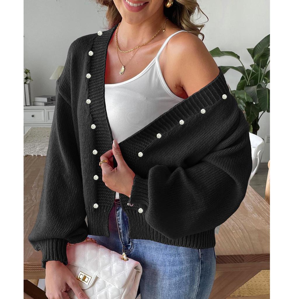 Женская повседневная свободная куртка с жемчужными бусинами-гвоздиками, кардиган, куртка и свитер-кардиган