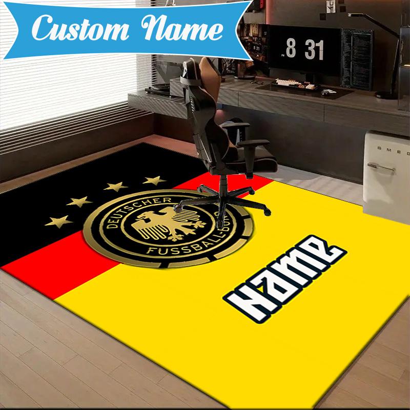 Custom Name German Football Crest Rug Game Carpet, Floor Mat for Bedroom Living Room Entryway Rug, Home Decor Idea Gift for Christmas birthday