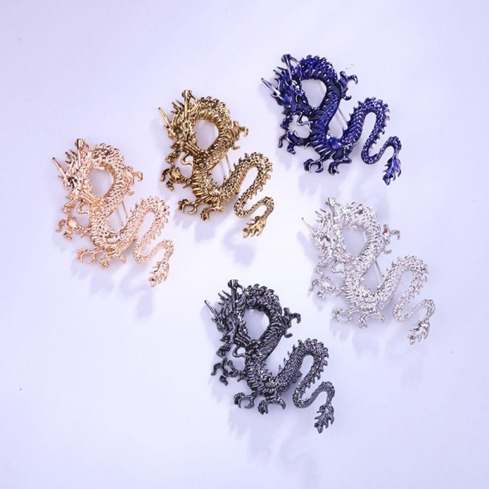 Zinc Zinc Alloy Vintage Men Brooch Suit Coat Collar Pins Legend Animal Lapel Pins Metal Dragon Badge