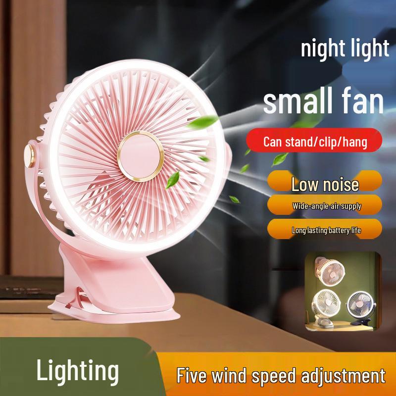Compact Clip-on Fan with Light: Portable, Low Noise, Strong Wind for Dorm, Office, or Home