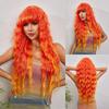 Длинные волнистые синтетические парики, оранжевые волосы с омбре, парики с челкой для женщин, косплей, повседневные вечеринки, свидания, термостойкий парик из волокна