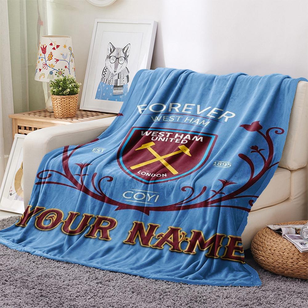 1PC Custom Name West Ham United Patterned Flannel Blanket Suitable For All Seasons for Home Decor Warmth and Comfort Gifts Holiday Present