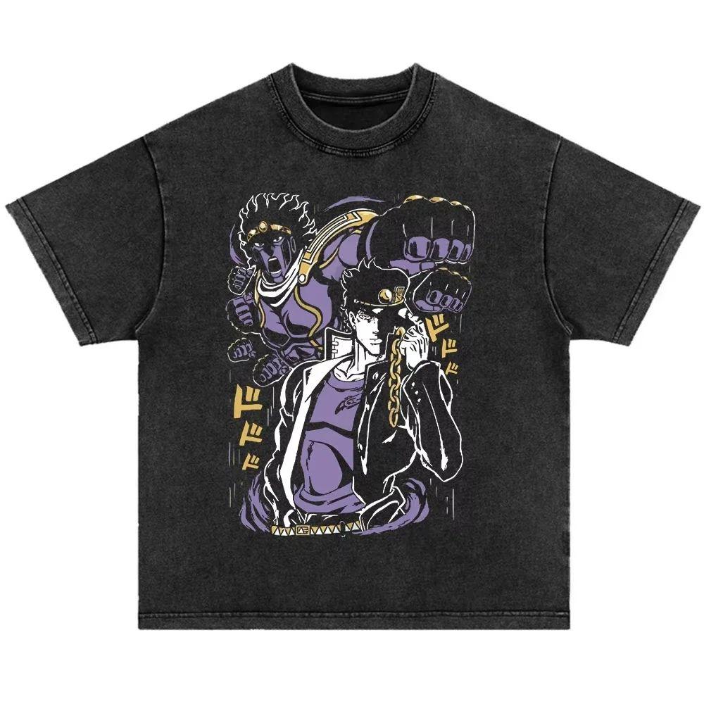 Japanese Anime Jojo Bizarre Adventure Vintage Washed T-Shirt Killer Queen Graphic T Shirts Men Women Cosplay Oversized T-shirt