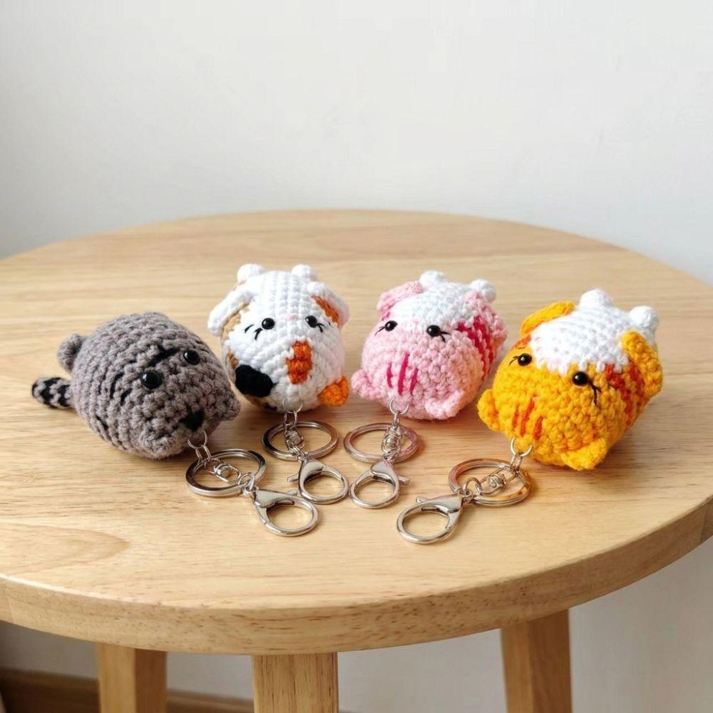 Handwoven Crochet Kitten Keyring DIY Crafts Cat Doll Pendant Hand Cat Keychain For Bag Pendant