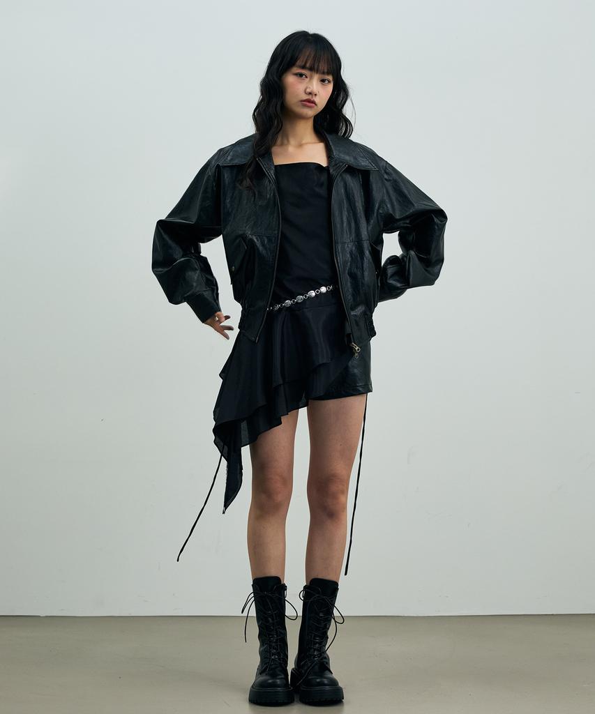 Arikim Pamela Leather Bomber Jacket / Black