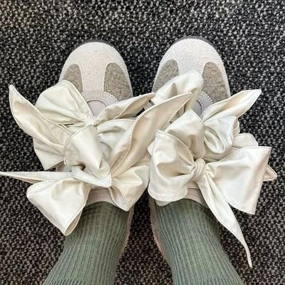 Версия из коровьей кожи~ сочетание цветов банта, круглый носок, немецкие тренировочные туфли, женские новые универсальные шнуровка, лоскутная вставка, повседневные туфли Forrest Gump, кеды