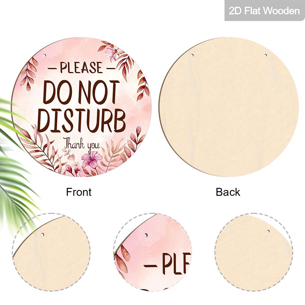 2D Flat "Please Do Not Disturb" Round Wooden Hanging Sign, Boho Watercolor Floral Design, Privacy Door Sign for Bedroom, Home Office & Guest Room