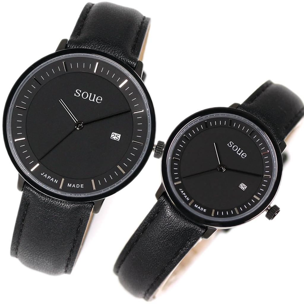 Soue Pair Watch A Basics Pair Watch Ladies Pair Couple 38mm X 30mm Leather Belt Leather Band Black Black Dial [SOUE] Men's