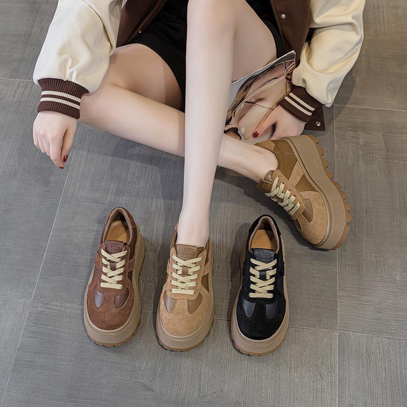 Thick-soled Inner Height Increase Women's New Matte Leather Retro Casual Fashion Sports Board Shoes Female Student Shoes