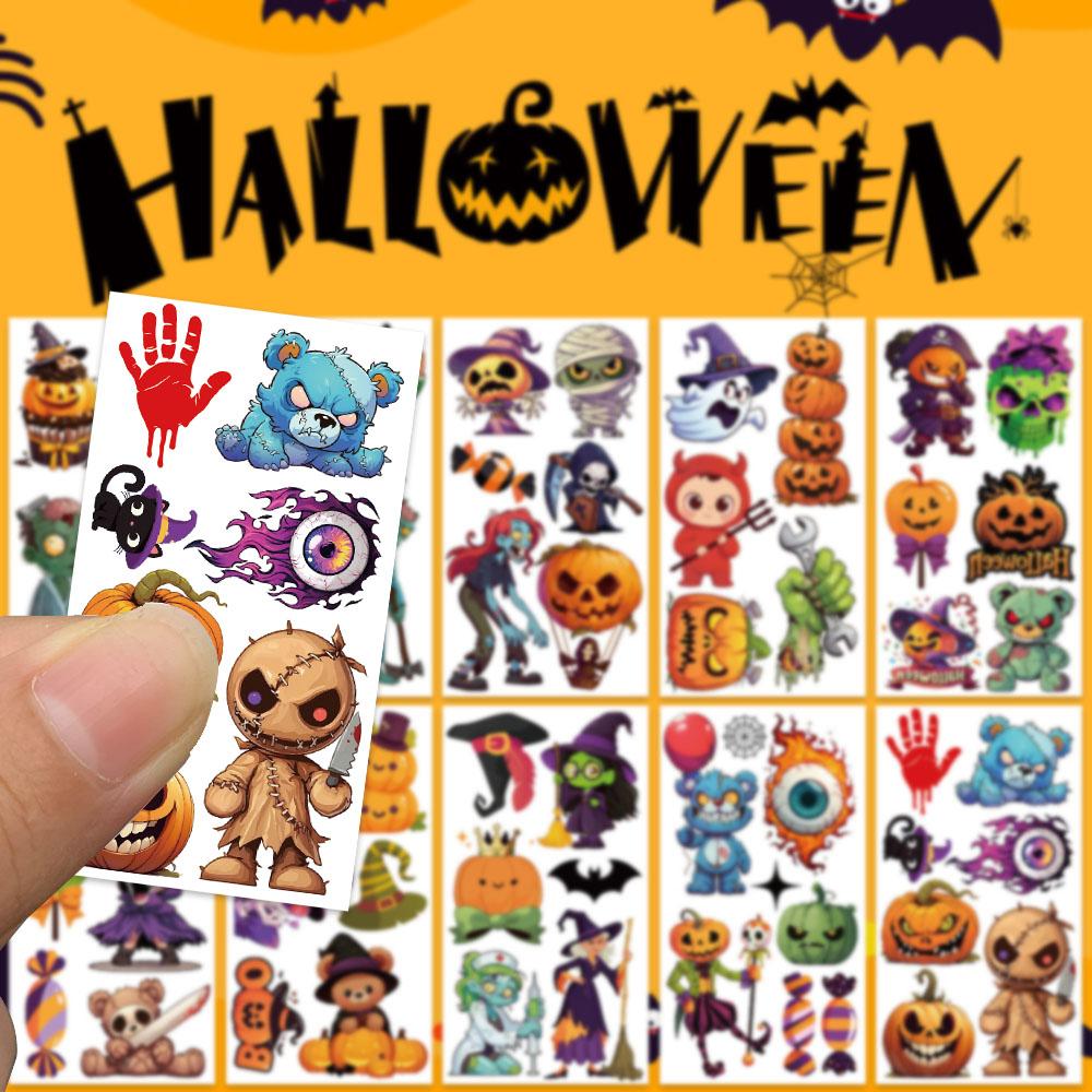 10sheets Cartoon Halloween Pumpkin Tattoo Stickers For Face Body Temporary Decorative Tattoo Stickers Kids Festival Party Gifts