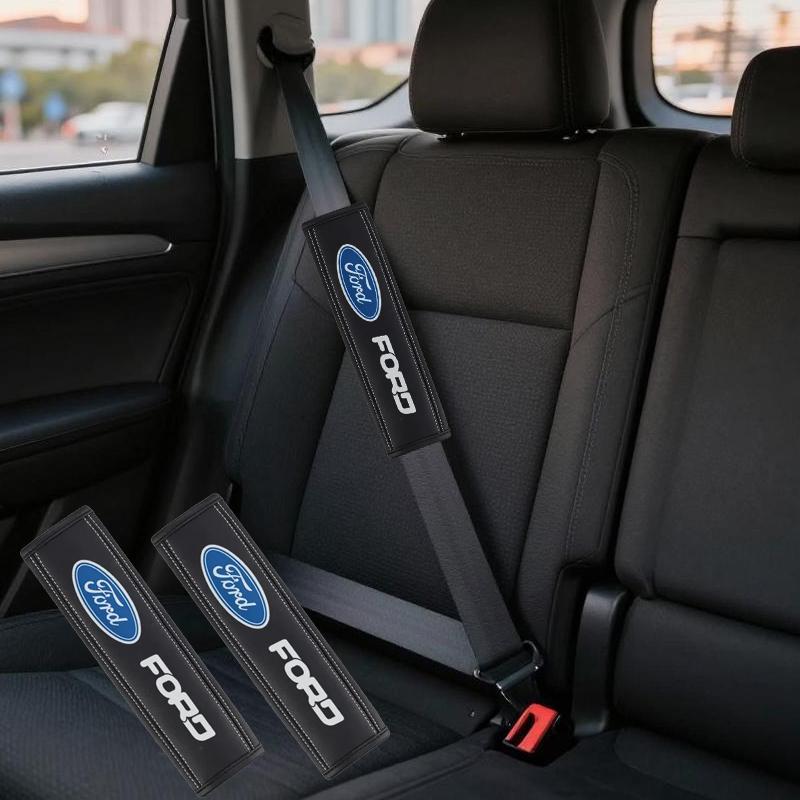 BBBB6 Pair Leather for Ford Car Logo Inner Seat Belt Cover Explorer Galaxy Ranger Focus Transit Fiesta Mondeo Edge Protection wheelcap