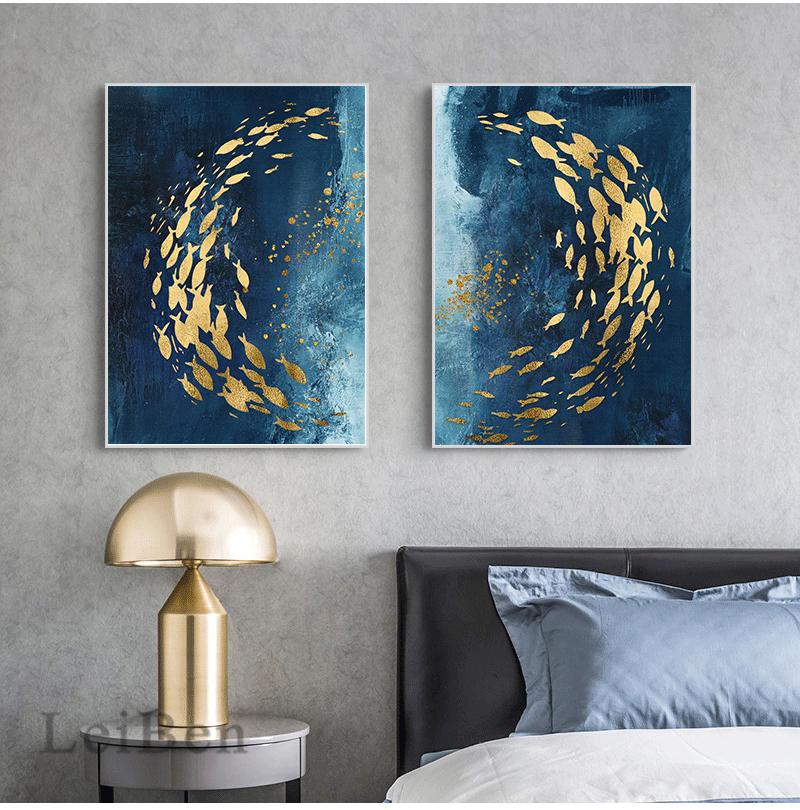 Скандинавская Золотая Черная Рыба Бабочка Wall Art Печать на Холсте Декоративная Картина на Холсте для Гостиной Домашний Декор Без Рамки