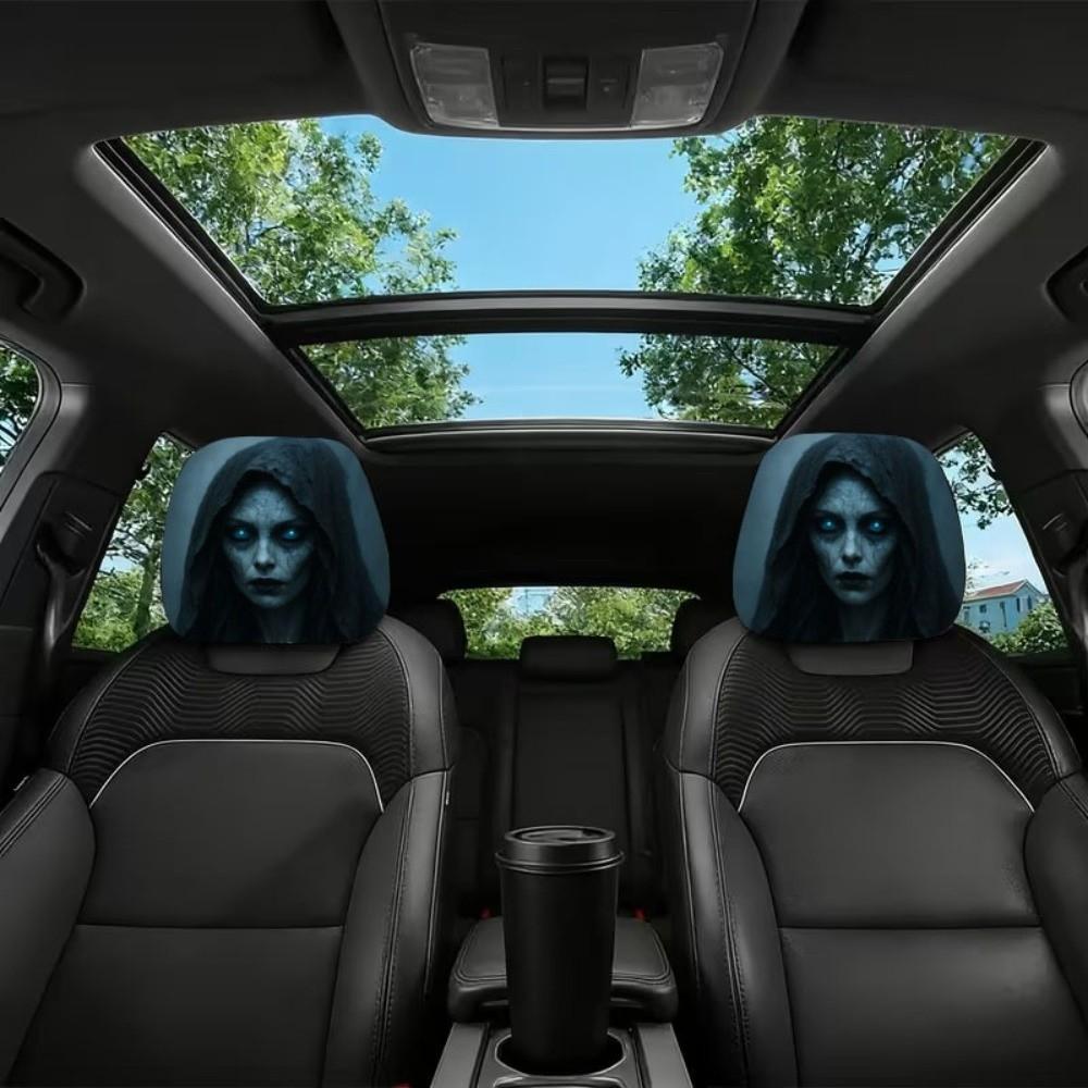 2PCS Fun Grandma Face Seat Headrest Protector Washable Car Headrest Covers Back Seat