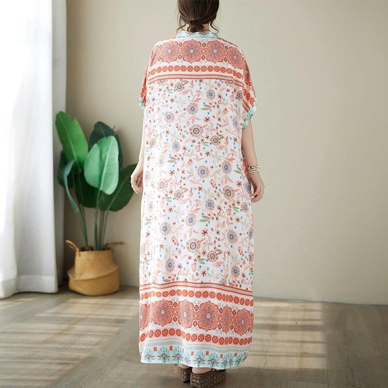 Новое хлопковое атласное платье с коротким рукавом больших размеров в винтажном стиле с цветочным принтом для женщин, повседневное свободное длинное летнее платье
