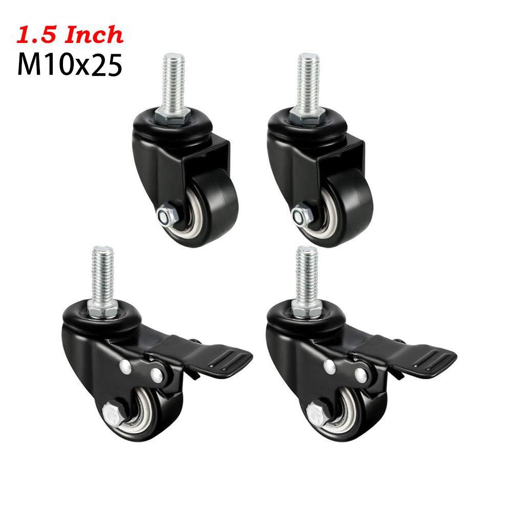 4 шт. сверхмощные поворотные ролики 1,5 "/2" с резьбовым стержнем с тормозной тележкой, мебельный ролик M8/M10 с резьбовым стержнем