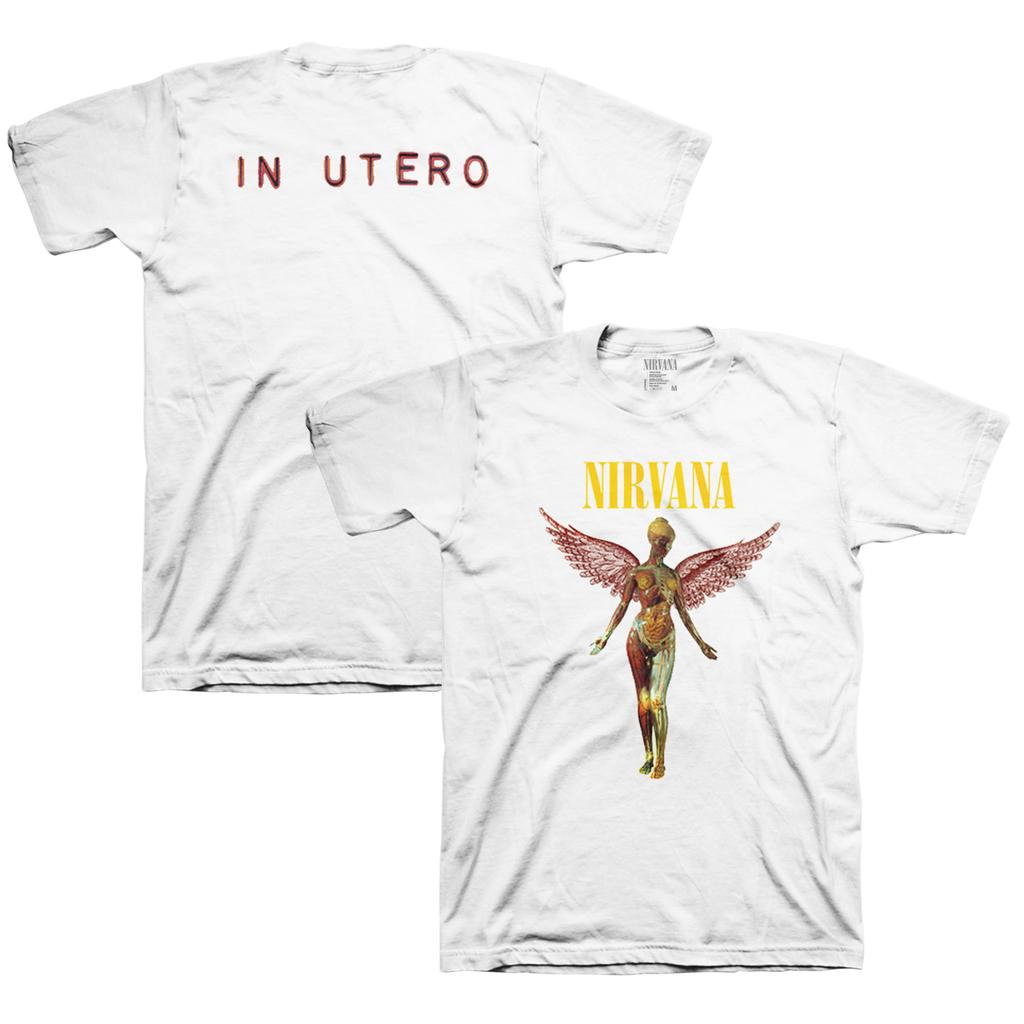 Футболка Nirvana "In Utero" Ангел Цветочный Винтажная Стирка Оверсайз, Унисекс Гранж Рок Фан Уличная Одежда, 100% Хлопок Повседневная с Коротким Рукавом