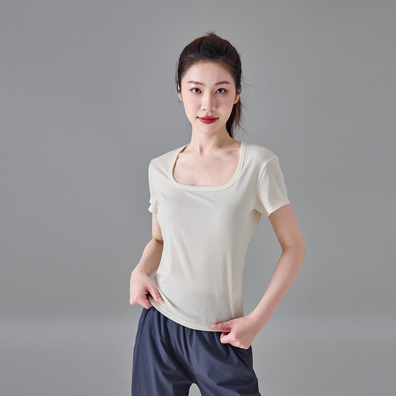 Square Neck Short Casual Sports T-Shirt for Women
