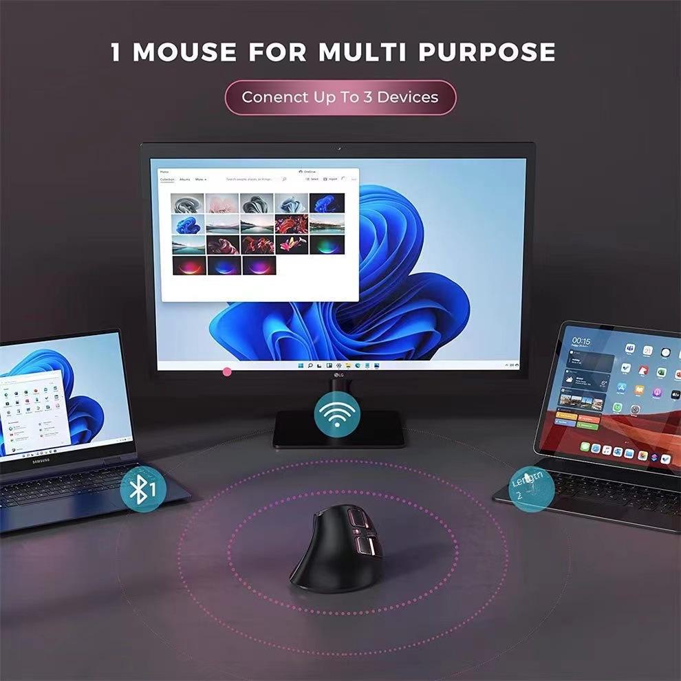 Беспроводная вертикальная Bluetooth-мышь, USB 2,4 ГГц, перезаряжаемая, эргономичная, совместима с ноутбуками и настольными компьютерами, бесшумная для использования в офисе.