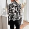Новая женская сетчатая футболка с принтом зебры и высоким воротом, облегающая, для женщин