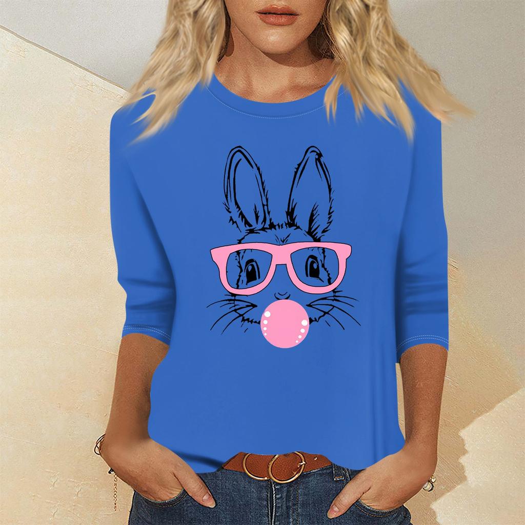 Women's Fashion Casual Seven Sleeve Valentine's Day Printed Pullover Top