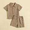 Summer Baby Boy Clothing Set Kids Solid Color Short Sleeve Shirt and Shorts Two-piece Set