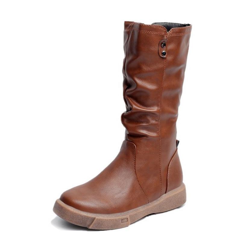 Tall Tube Autumn and Winter Velvet Warm Women's Medium Tube Boots Slim Martin Boots Casual Knight Boots Women